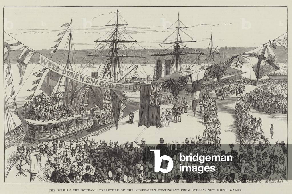 The War in the Soudan, Departure of the Australian Contingent from Sydney, New South Wales (engraving)