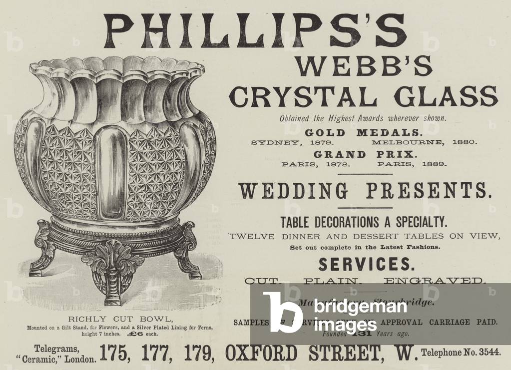 Advertisement, Phillips's Webb's Crystal Glass (engraving)