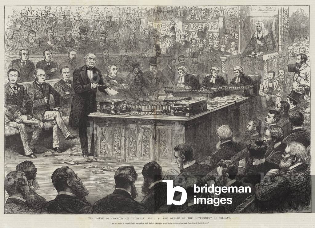 The House of Commons on Thursday, 8 April, the Debate on the Government of Ireland (engraving)
