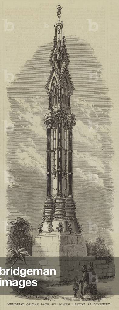 Memorial of the late Sir Joseph Paxton at Coventry (engraving)