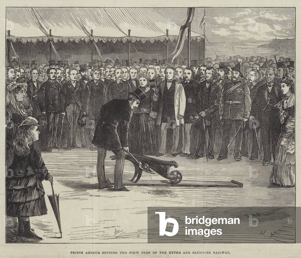 Prince Arthur cutting the First Turf of the Hythe and Sandgate Railway (engraving)
