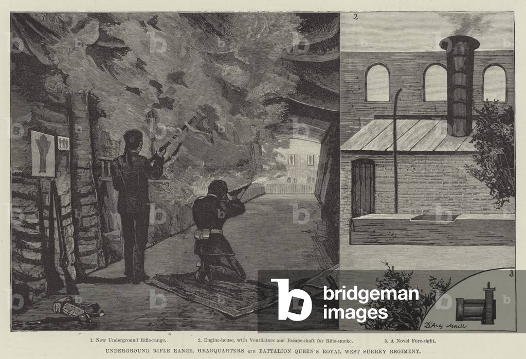 Underground Rifle Range, Headquarters 4th Battalion Queen's Royal West Surrey Regiment (engraving)