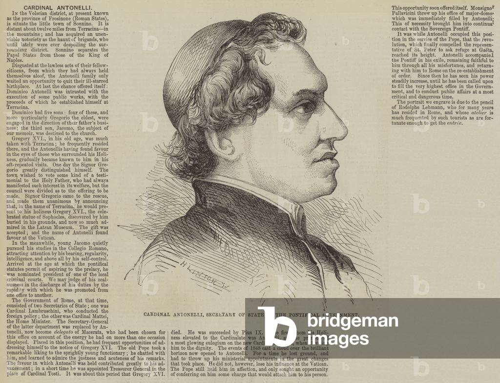 Cardinal Antonelli, Secretary of State in the Pontifical Government (engraving)