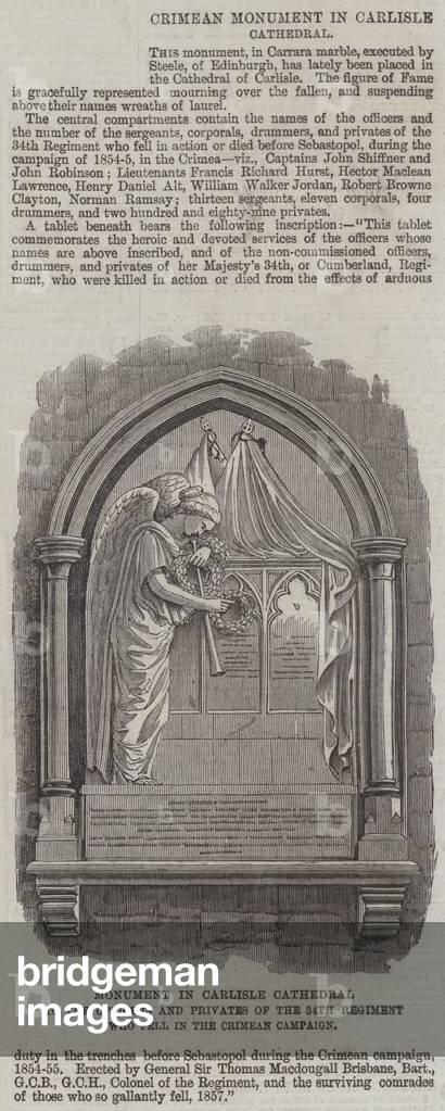 Monument in Carlisle Cathedral to the Officers and Privates of the 34th Regiment who fell in the Crimean Campaign (engraving)