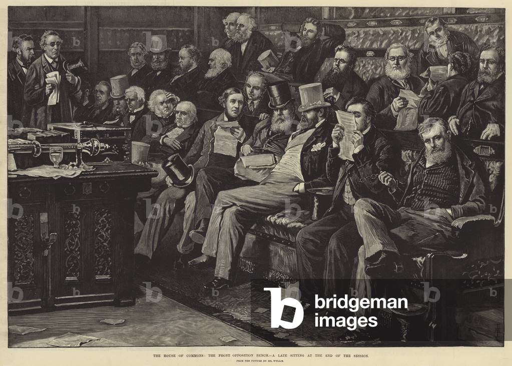 The House of Commons, the Front Opposition Bench, a late sitting at the end of the Session (engraving)