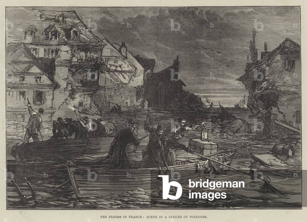 The Floods in France, Scene in a Suburb of Toulouse (engraving)