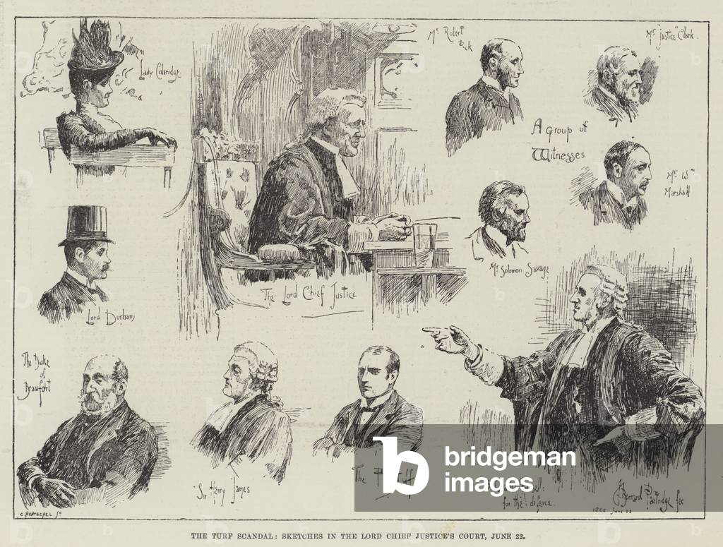 The Turf Scandal, Sketches in the Lord Chief Justice's Court, 22 June (engraving)