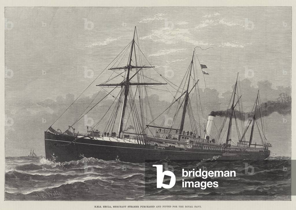 HMS Hecla, Merchant Steamer purchased and fitted for the Royal Navy (engraving)