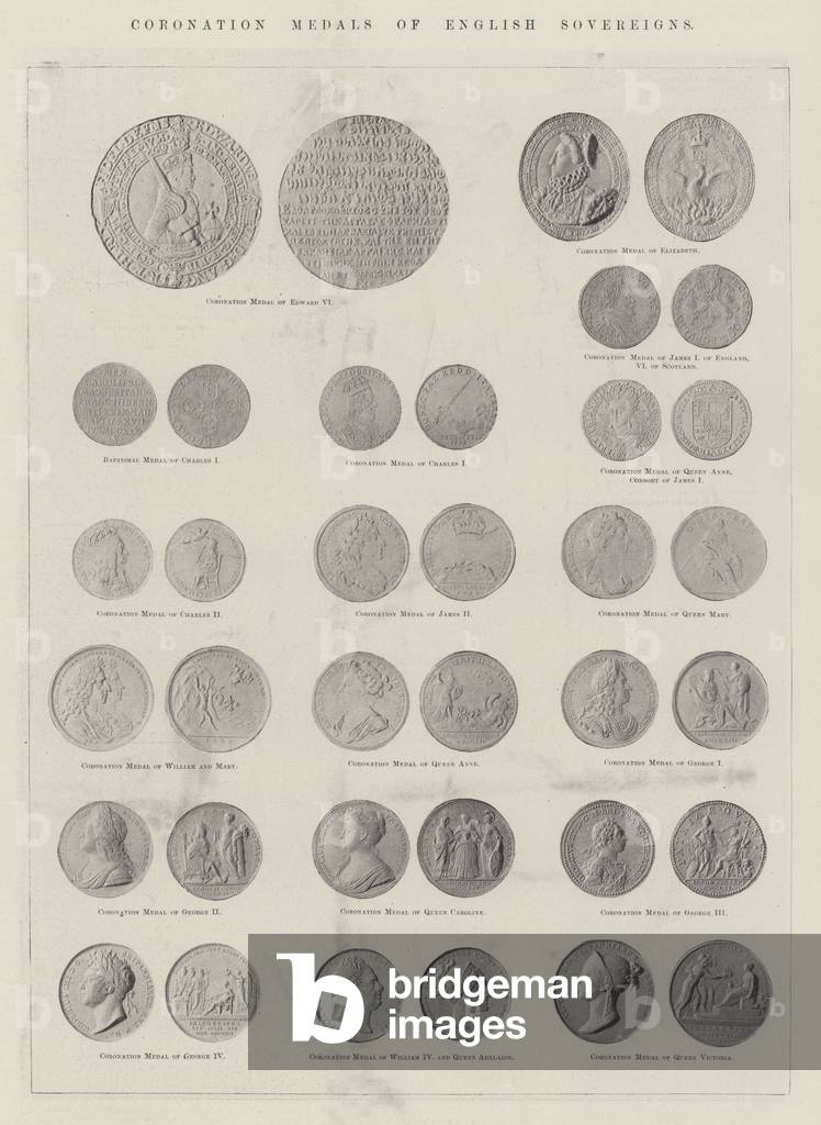 Coronation Medals of English Sovereigns (b/w photo)