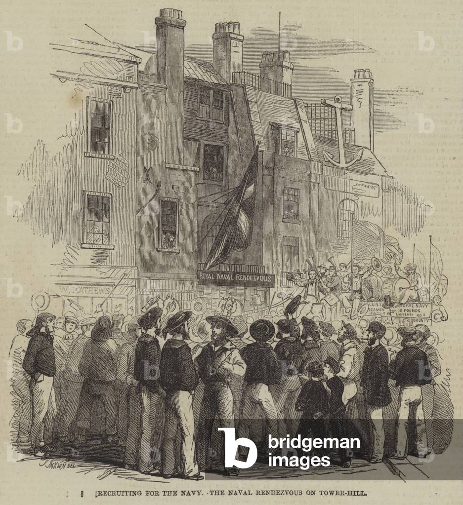 Recruiting for the Navy, the Naval Rendezvous on Tower-Hill (engraving)