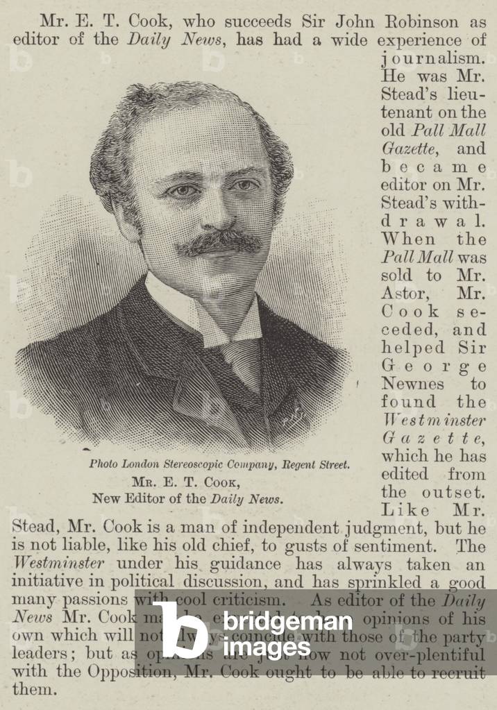 Mr E T Cook, New Editor of the Daily News (engraving)