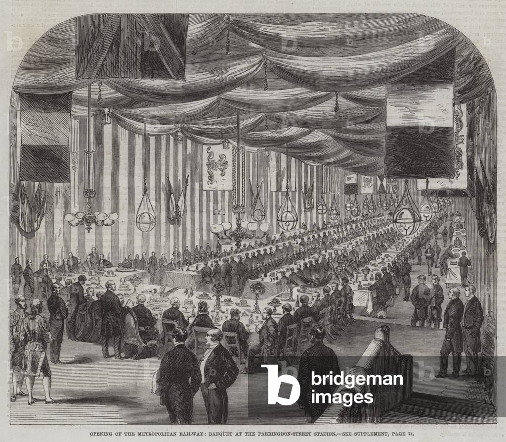 Opening of the Metropolitan Railway, Banquet at the Farringdon-Street Station (engraving)
