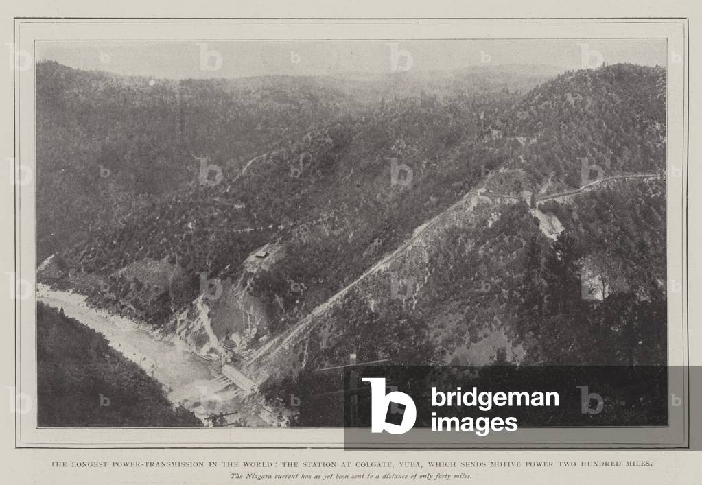 The Longest Power-Transmission in the World, the Station at Colgate, Yuba, which sends Motive Power Two Hundred Miles (engraving)