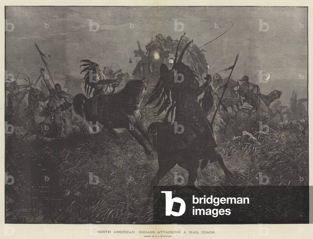 North American Indians attacking a Mail Coach (engraving)