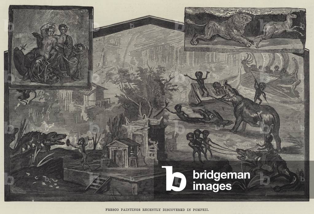 Fresco Paintings recently discovered in Pompeii (engraving)