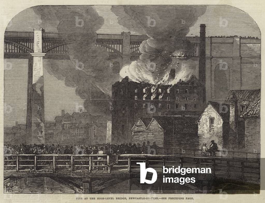 Fire at the High-Level Bridge, Newcastle-on-Tyne (engraving)