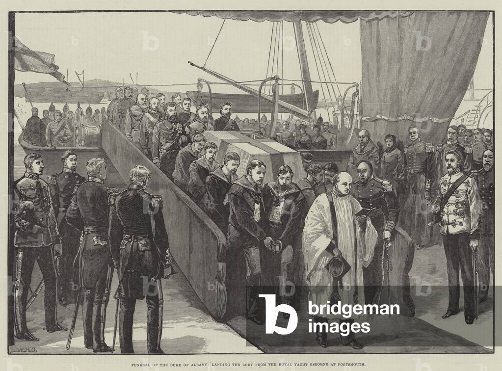 Funeral of the Duke of Albany, landing the Body from the Royal Yacht Osborne at Portsmouth (engraving)