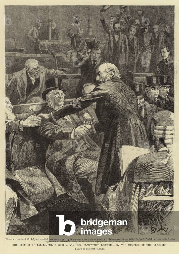 The Opening of the Parliament, 4 August 1892, Mr Gladstone's Reception by the Members of the Opposition (engraving)