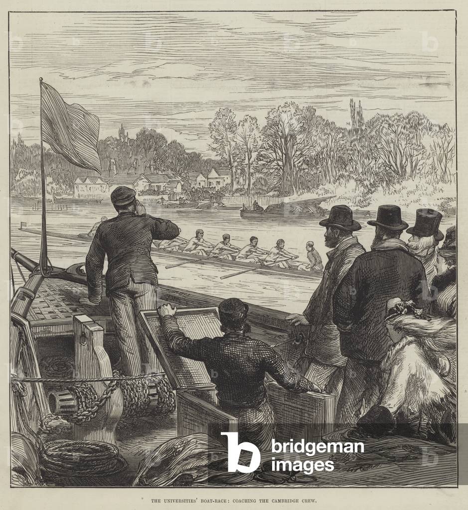 The Universities' Boat-Race, coaching the Cambridge Crew (engraving)