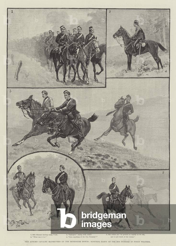 The Autumn Cavalry Manoeuvres on the Berkshire Downs, Scouting Party of the 20th Hussars in Foggy Weather (engraving)
