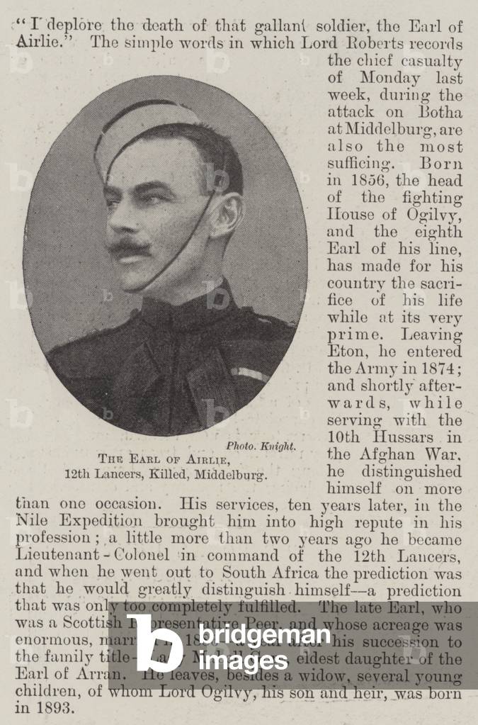 The Earl of Airlie, 12th Lancers, killed, Middelburg (engraving)