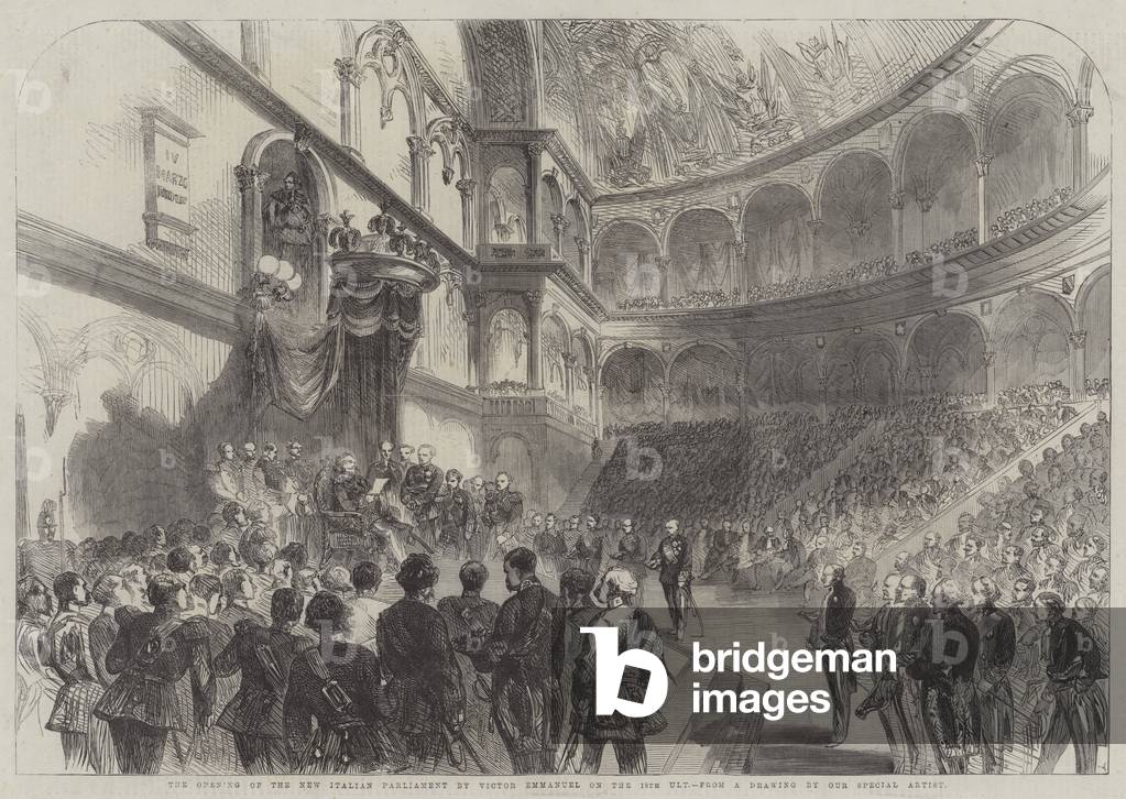 The Opening of the New Italian Parliament by Victor Emmanuel on the 18th Ult (engraving)