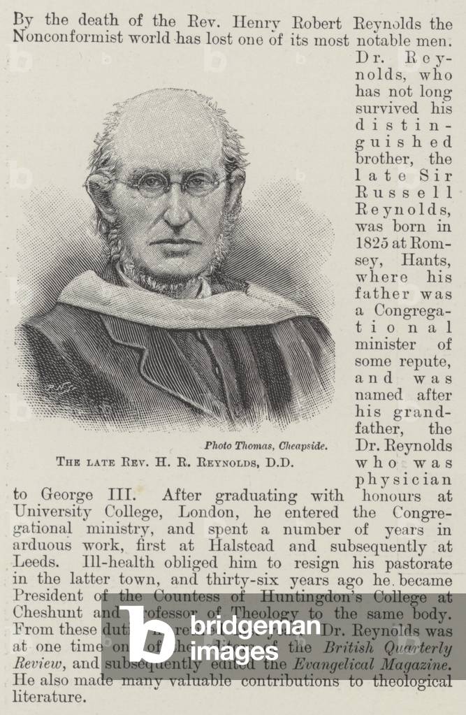 The late Reverend H R Reynolds, DD (engraving)