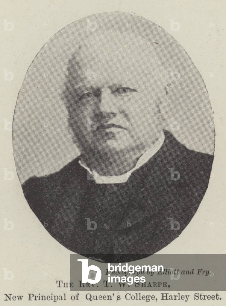 The Reverend T W Sharpe, New Principal of Queen's College, Harley Street (engraving)