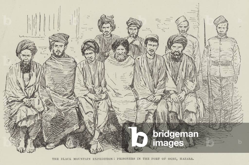 The Black Mountain Expedition, Prisoners in the Fort of Oghi, Hazara (engraving)