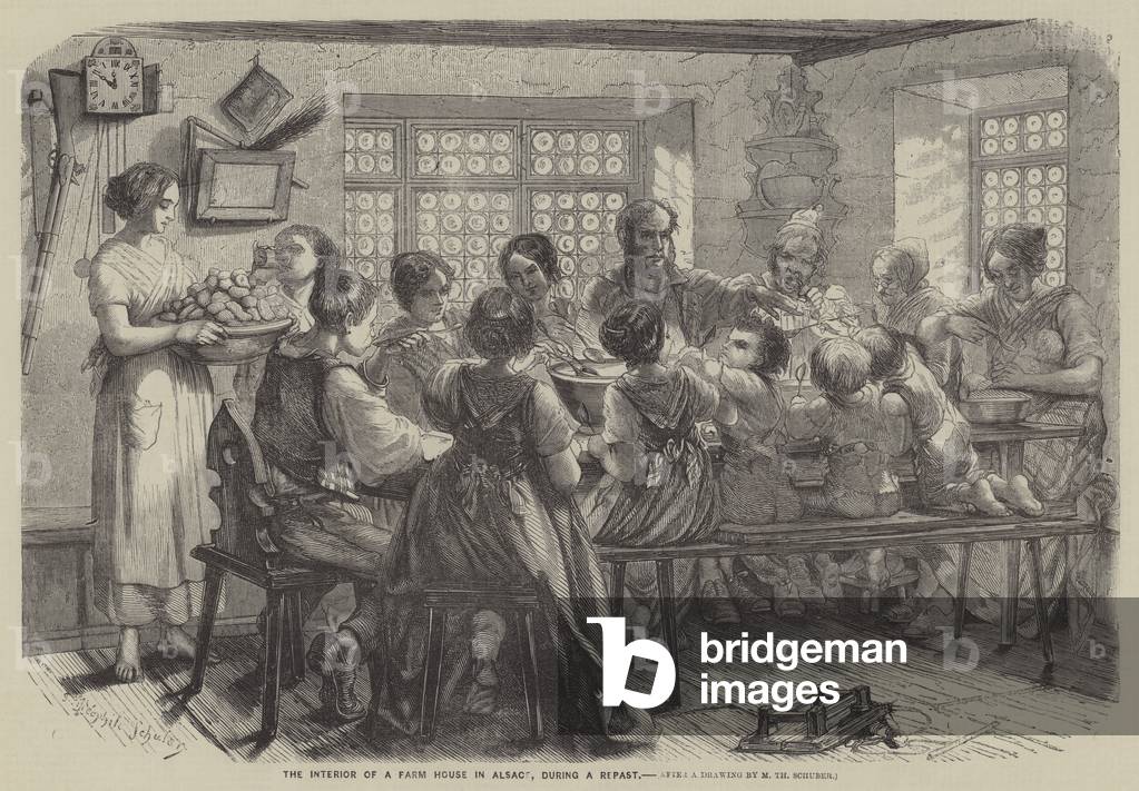 The Interior of a Farm House in Alsace, During a Repast (engraving)