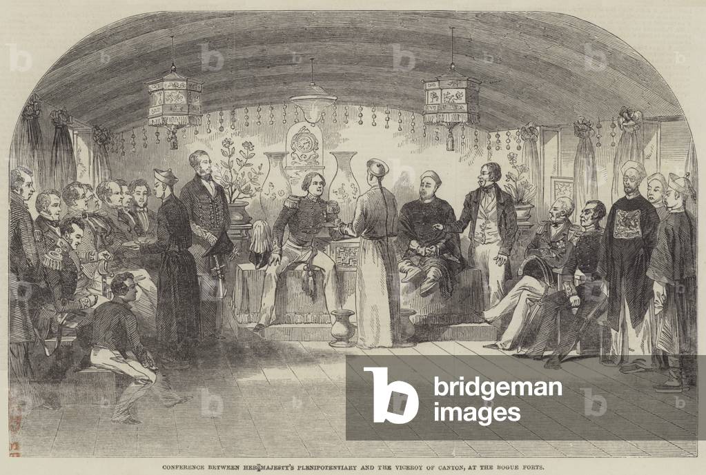 Conference between Her Majesty's Plenipotentiary and the Viceroy of Canton, at the Bogue Forts (engraving)