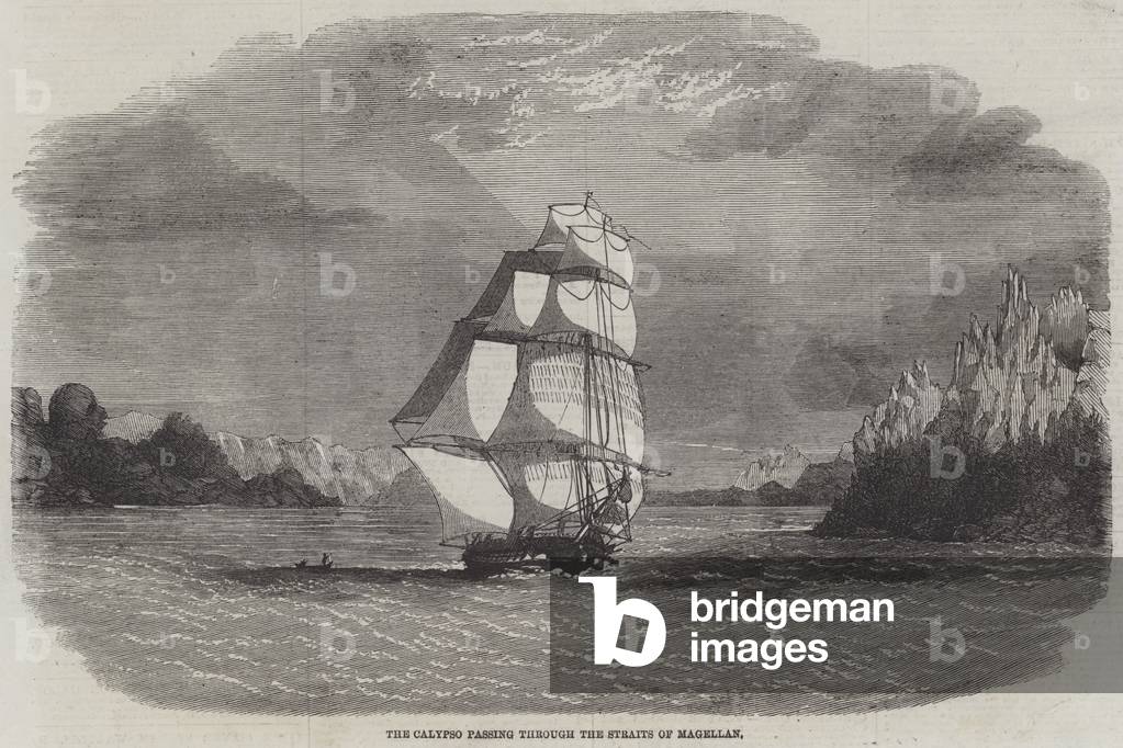 The Calypso passing through the Straits of Magellan (engraving)