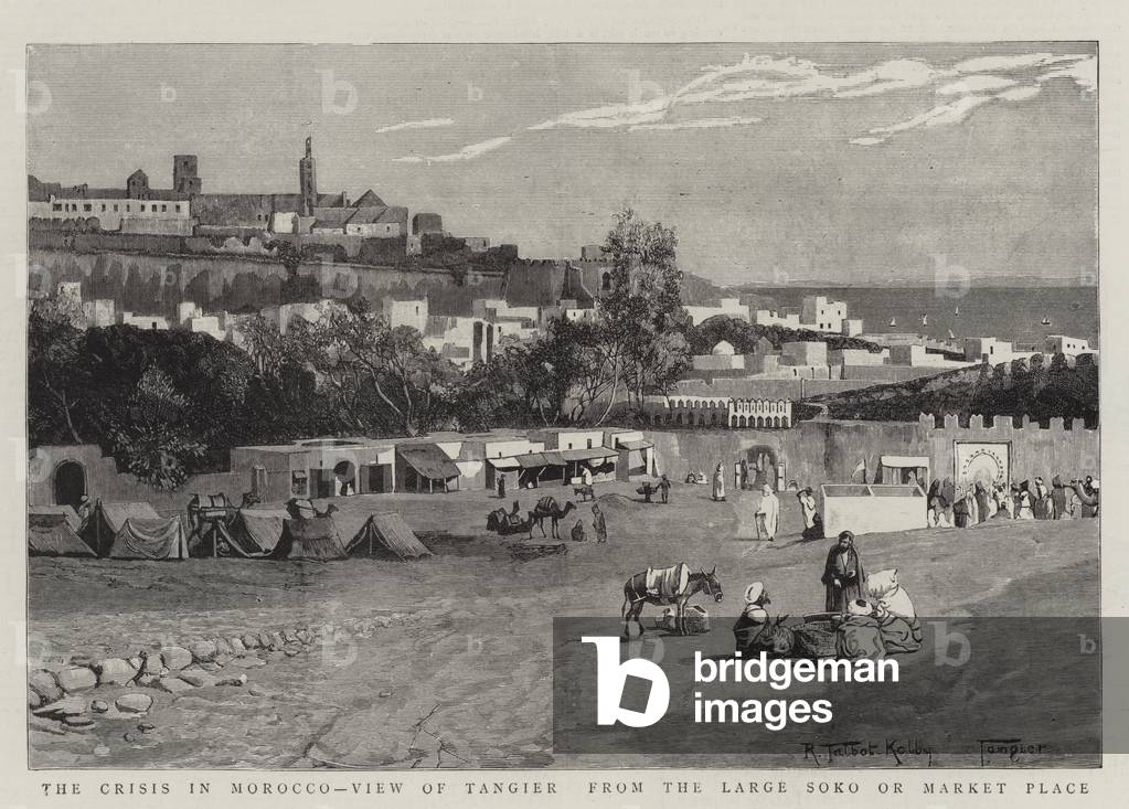 The Crisis in Morocco, View of Tangier from the Large Soko or Market Place (engraving)