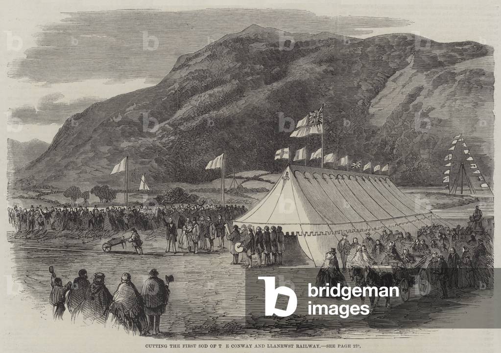 Cutting the First Sod of the Conway and Llanrwst Railway (engraving)
