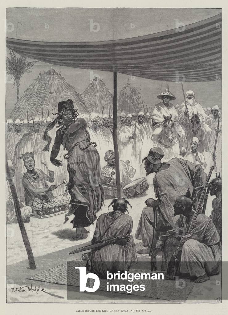 Dance before the King of the Sofas in West Africa (engraving)