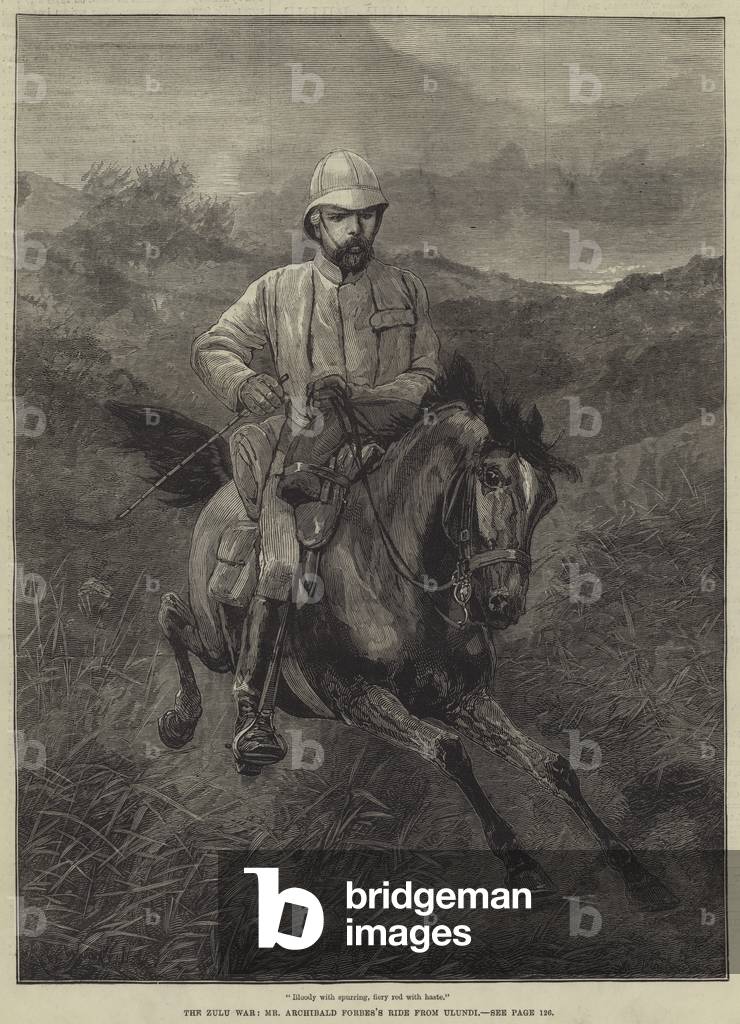 The Zulu War, Mr Archibald Forbes's ride from Ulundi (engraving)