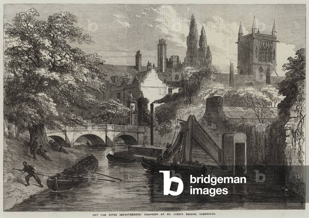 The Cam River Improvements, dredging at St John's Bridge, Cambridge (engraving)