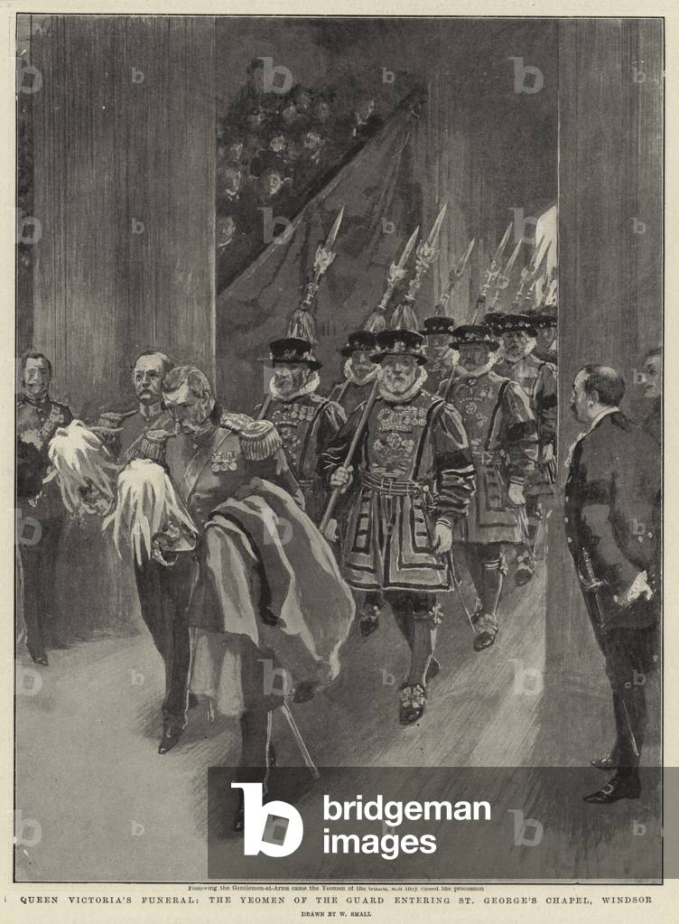 Queen Victoria's Funeral, the Yeomen of the Guard entering St George's Chapel, Windsor (litho)
