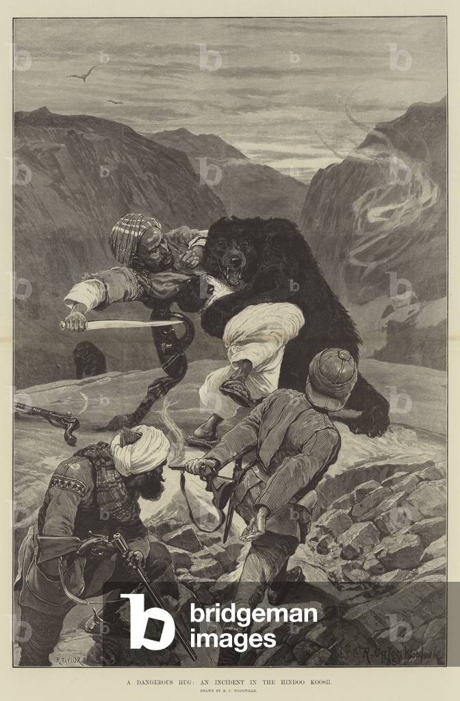 A Dangerous Hug, an Incident in the Hindoo Koosh (engraving)