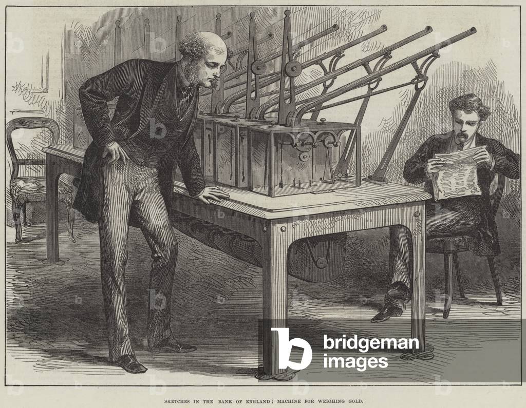 Sketches in the Bank of England, Machine for Weighing Gold (engraving)