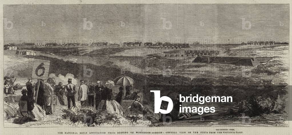 The National Rifle Association Prize Meeting on Wimbledon-Common, General View of the Butts from the Victoria Camp (engraving)