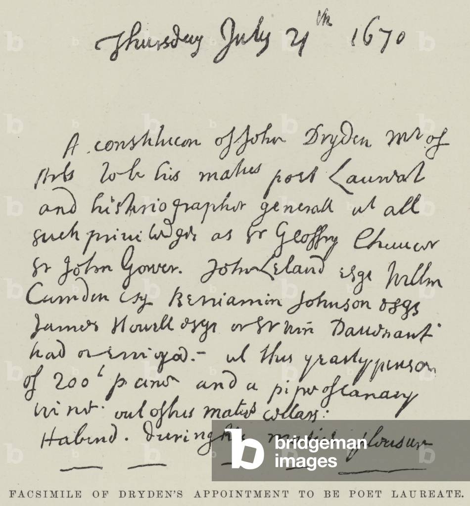 Facsimile of Dryden's Appointment to be Poet Laureate (engraving)