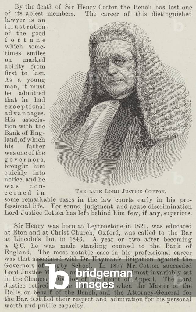 The late Lord Justice Cotton (engraving)