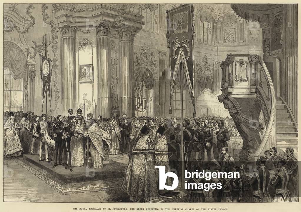 The Royal Marriage at St Petersburg, the Greek Ceremony, in the Imperial Chapel of the Winter Palace (engraving)