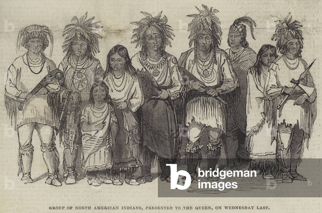 Group of North American Indians, presented to the Queen, on Wednesday Last (engraving)