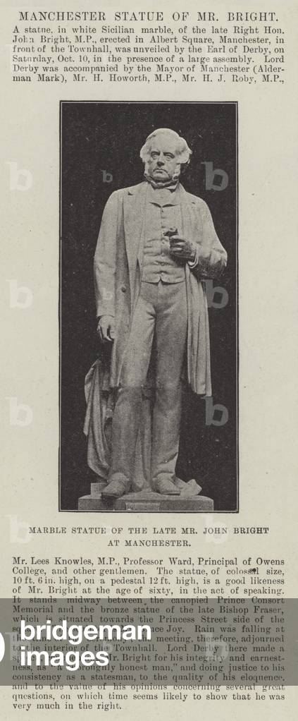 Marble Statue of the late Mr John Bright at Manchester (b/w photo)