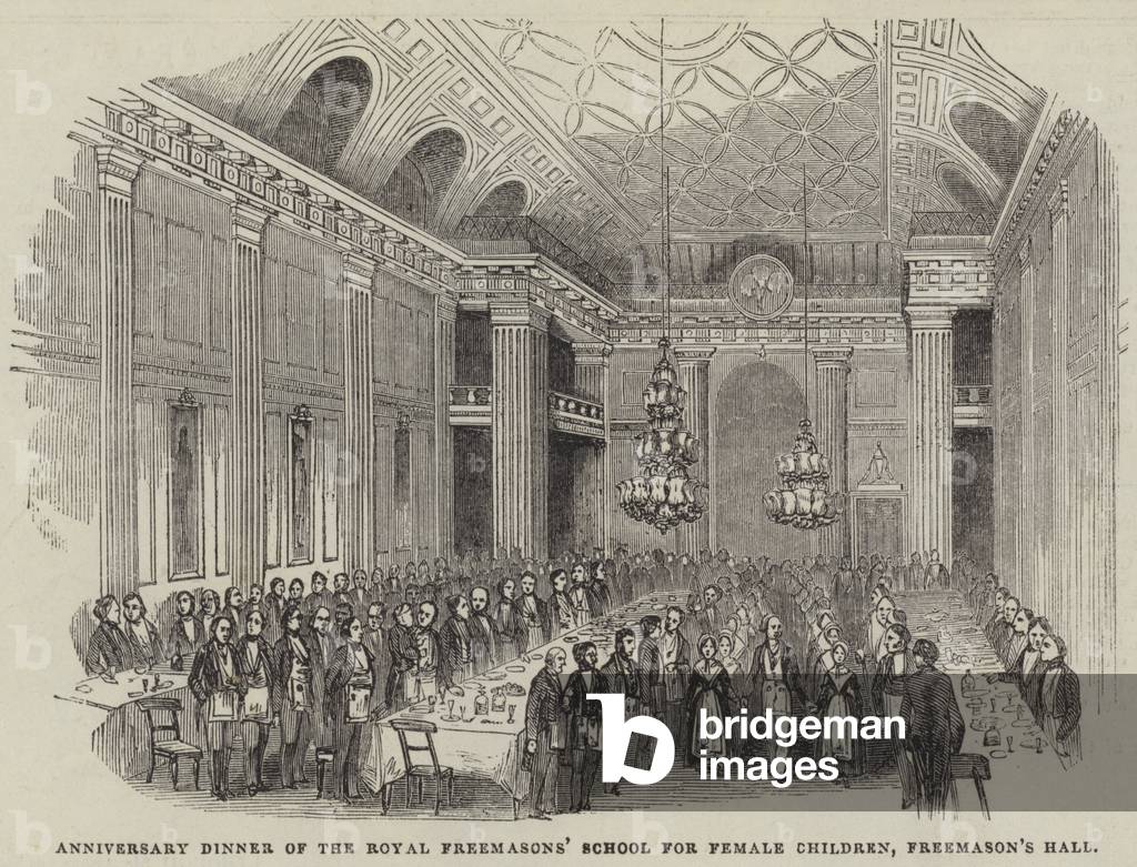Anniversary Dinner of the Royal Freemasons' School for Female Children, Freemason's Hall (engraving)