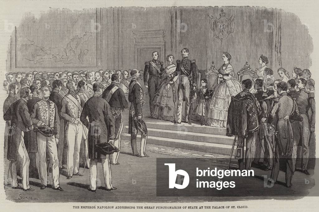 The Emperor Napoleon III addressing the Great Functionaries of State at the Palace of St Cloud (engraving)