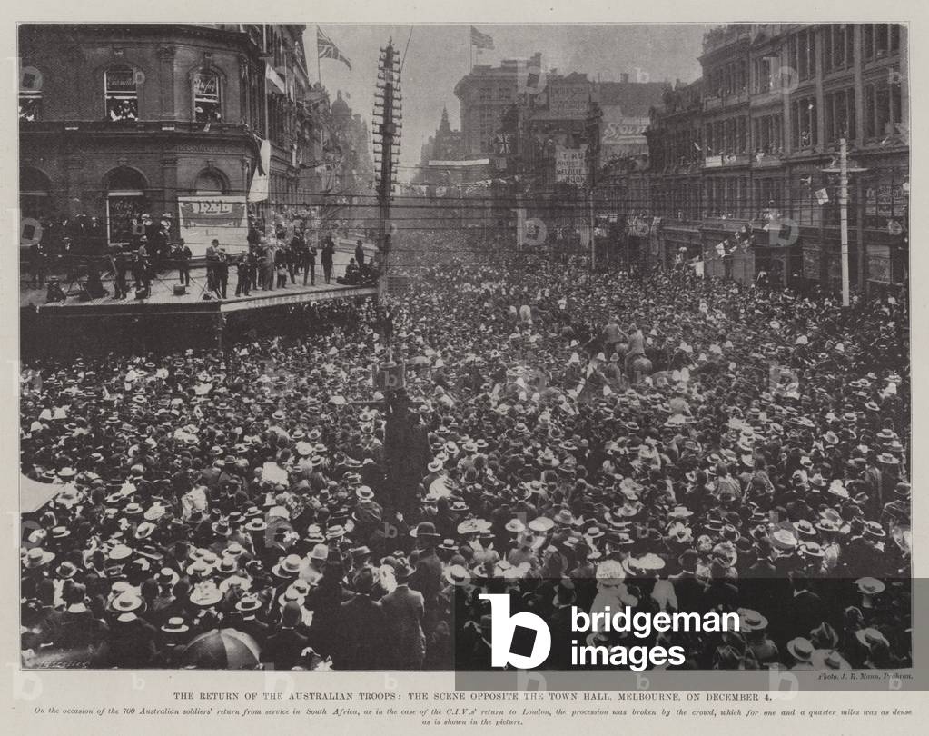 The Return of the Australian Troops, the Scene opposite the Town Hall, Melbourne, on 4 December (engraving)