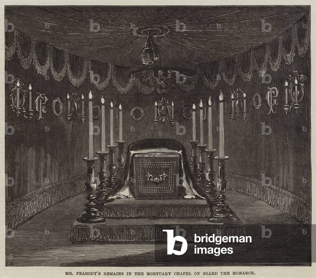 Mr Peabody's Remains in the Mortuary Chapel on Board the Monarch (engraving)